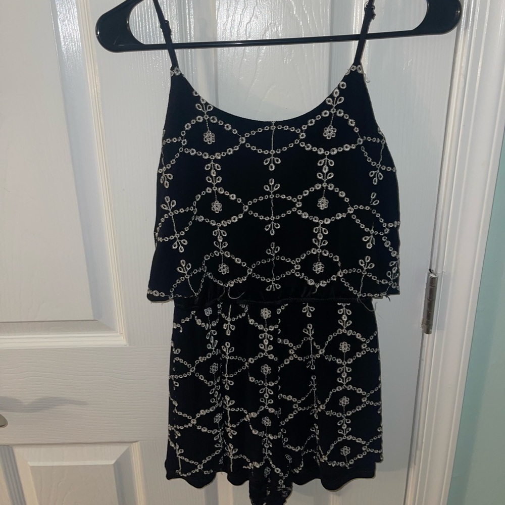 Francesca’s Black Embroidered Romper